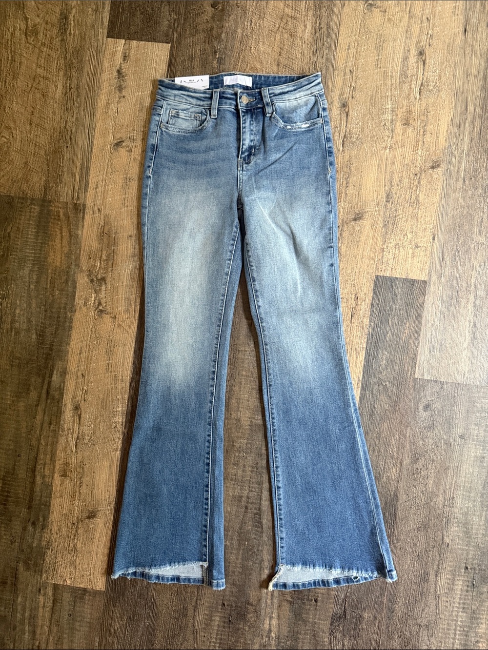 Vervet Mid Wash Flare Jeans with Raw Hem - 3/26 NWT